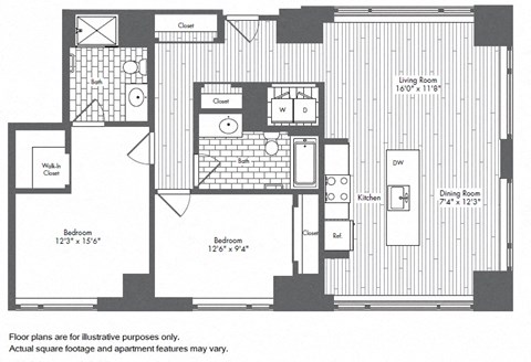 B5 2 Bed 2 Bath Floor Plan at Waterside Place by Windsor, Massachusetts, 02210